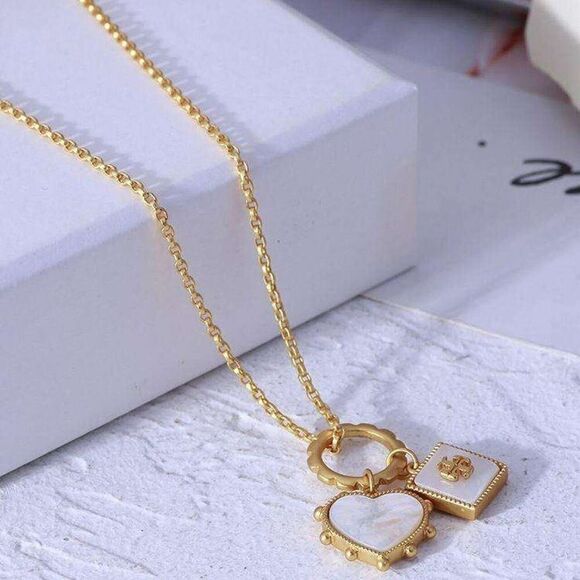 Tory Burch Jewelry - New Tory Burch Gold Mother Of Pearl Sqaure,Heart Necklace